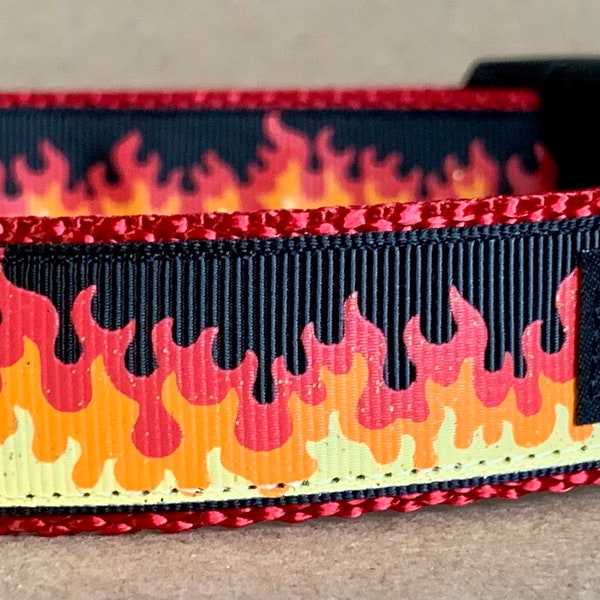 Flaming Blaze Fire Bling Dog Collar