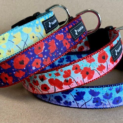 Red Poppy Dog Collar Flower Wool Felt Cute Dog Collar Etsy