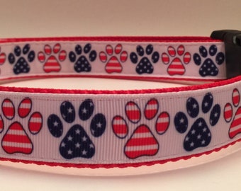 Red White & Blue Happy Paws Dog Collar