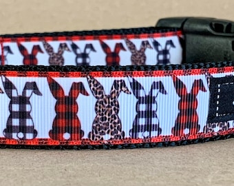 Easter Bunny Buffalo Plaid Dog Collar