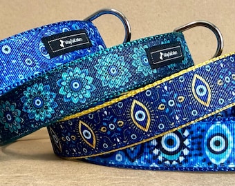 Evil Eye Blue & White Dog Collar