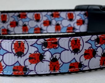 Lady Bugs on Flower Dog Collar