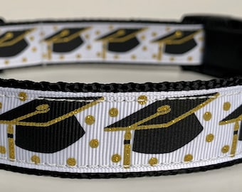 Graduate Hat Gold Shimmer Dots Dog Collar