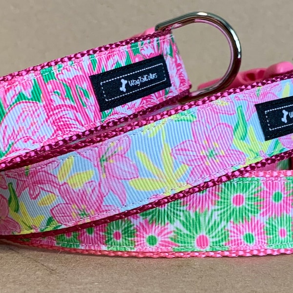Pink Passion Flowers or Flamigo  Dog Collar