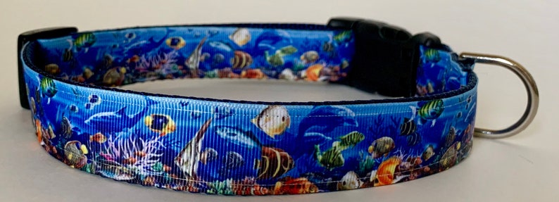 Great Barrier Reef Dog Collar, Adjustable Nylon Webbing image 1