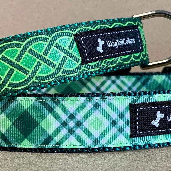 Celtic Green Shimmer Or Plaid Dog Collar