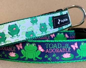 Charming Pink With Cute Green Frogs Dog Collar