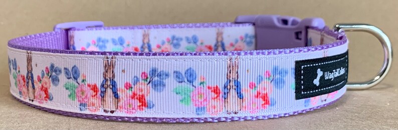 Vintage Bunny & Flowers Dog Collar image 1