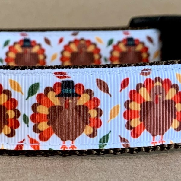 Thanksgiving Turkey & Leaves Dog Collar