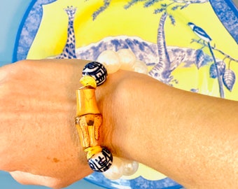 Chinoiserie Bead & Bamboo ID bracelet