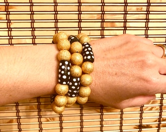 Stardust Goldy Bead & Polka Dot African Bead Stretch Bracelet