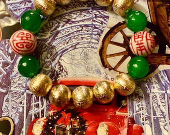 Merry Chinoiserie Goldy Bead Stretch Bracelet