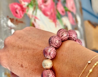 Chinoiserie Pink Stretch Bracelet