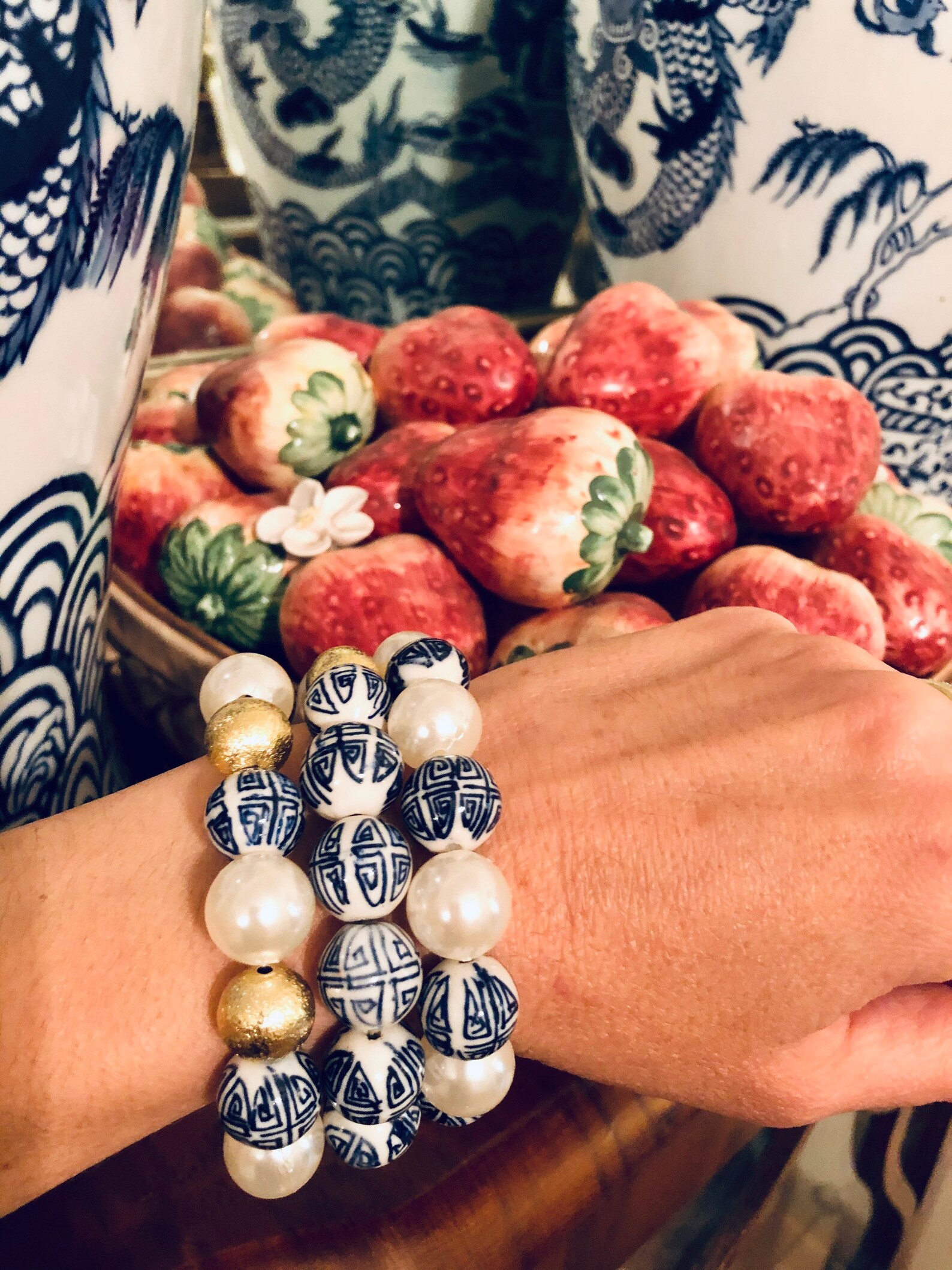 Chinoiserie Stretch Bracelet Trio Etsy