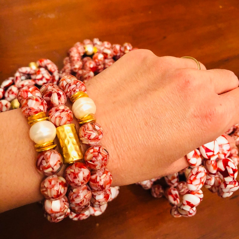 Candy Cane Crunch Bead Stretch Bracelet image 1