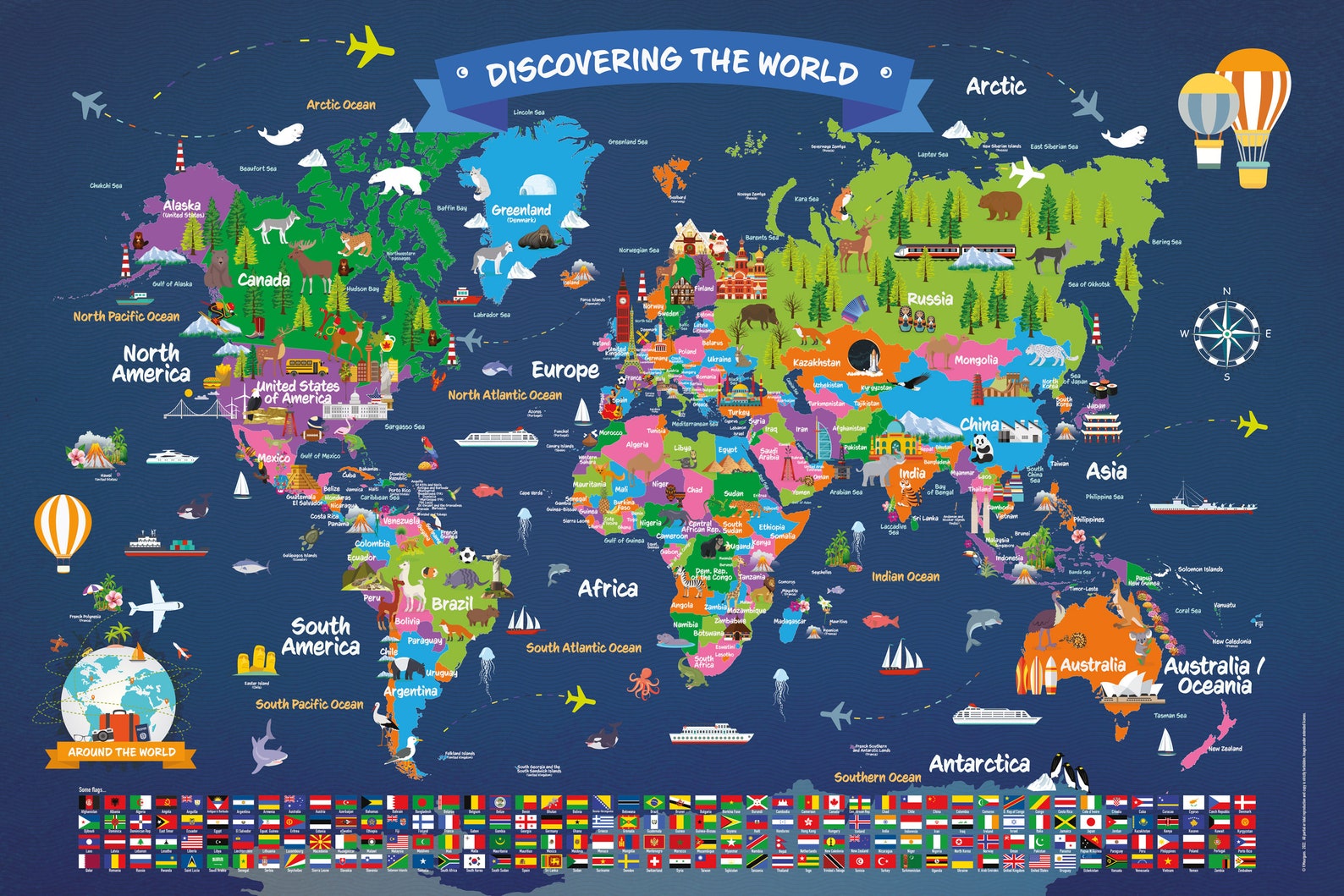 XL World Map Poster for Kids Large Illustrated Wall Map Etsy
