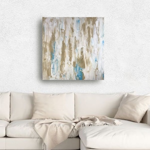 Malen, Leinwand, Acryl, abstrakt, blau, weiß, Ocker, Original Gemälde, 20 X 20, audreyvincentart