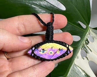 Purple and yellow labradorite macrame necklace with fully adjustable length
