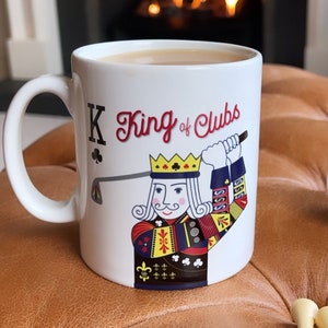 Ensemble de tasses et sous-verres de golf personnalisés King of Clubs | Cadeau unique de fête des pères pour les golfeurs