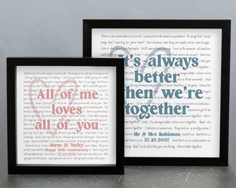 Song Words Print Personalised Gift for Her | Mum Birthday Gift | Wedding Dance for Wife | Anniversary Poster for Couple | Mothers Day Gift