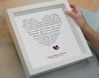 Cualquier letra de canción impresión personalizada - Impresión personalizada del corazón de las palabras favoritas del primer baile regalo de aniversario de boda para su pareja de esposa