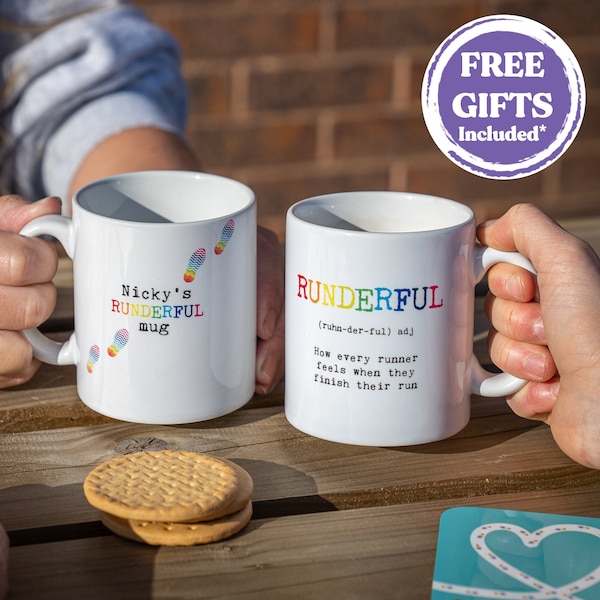 Personalised Running Mug - Running Gifts Set With FREE Coaster - Runderful Definition Mugs - Running Gifts for Her Him, Fathers Day Gift