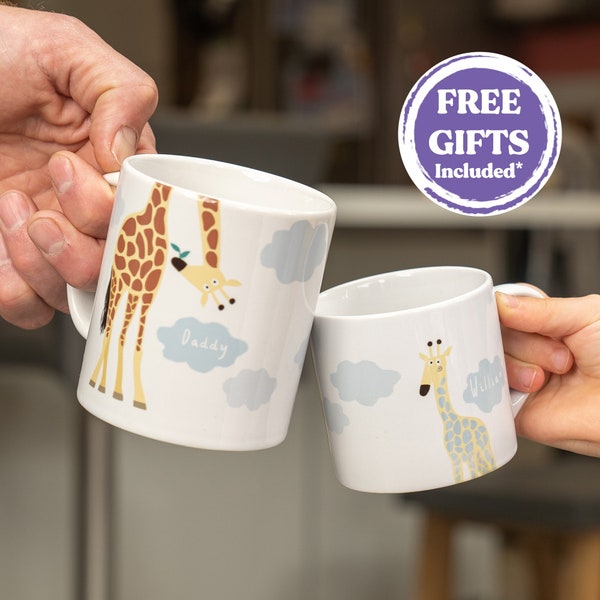 Tazas familiares de jirafas Taza de mamá y papá con taza para niños pequeños / Regalo familiar para cualquier ocasión, regalo de cumpleaños o regalo de nuevo hogar, decoración del hogar, regalo