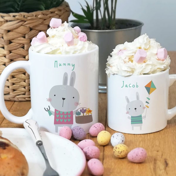 Bunny Mug Set Mummy and Daddy Rabbit with Toddler Mug | Family Mug Set Gift Christmas Eve Box Hot Chocolate, Easter Present or New Home Gift