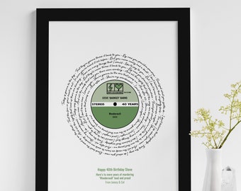 Any Song Lyrics Print Personalised Vinyl Record - Our Song Words First Dance Birthday Fathers Day Anniversary Gift Husband Dad Brother Paper