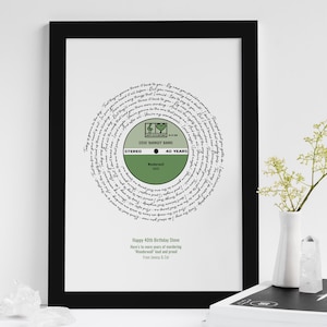 Any Song Lyrics Print Personalised Vinyl Record Our Song Words First Dance Birthday Fathers Day Anniversary Gift Husband Dad Brother Paper image 1