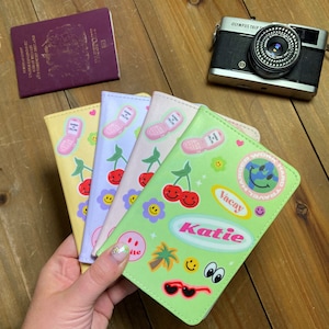 Personalised Passport Holder and Luggage Tags with Cute Travel Stickers | Adventure Holiday Themed Gift for Her Sister Daughter Teenage Girl