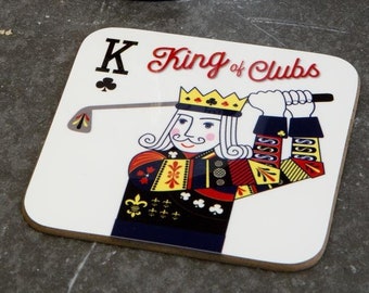 King of Clubs Golfing Themed Coaster | Ideal gift for Father&#39;s Day Gift, Anniversary, Home gift, Birthday Gift, Father