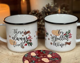 Scandi Mulled Wine Ceramic 10oz Camping Mug & Coaster – Fathers Day, Stocking Filler, Mothers Day Gift, Girlfriend, Birthdays