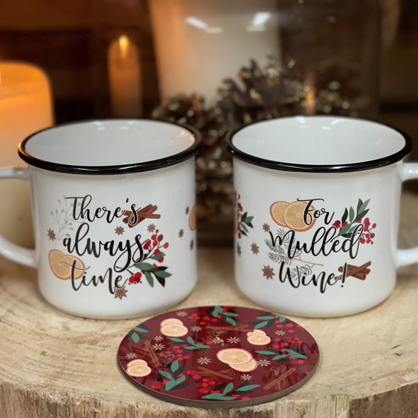 Mug de camping et sous-verre Scandi en céramique de vin chaud de 10 oz - Fête des pères, bas de Noël, cadeau de fête des mères, petite amie, anniversaire