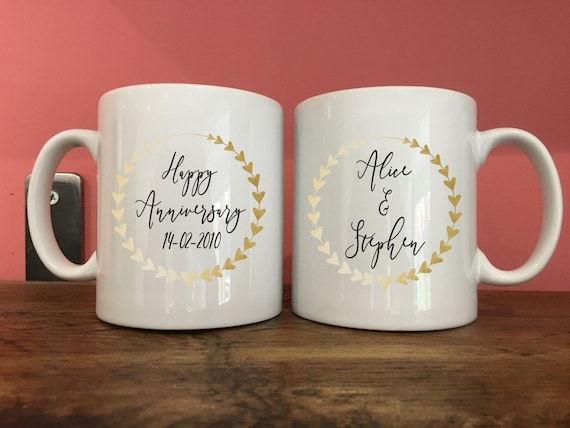 Fraternidad inventar Puñado Corazón Corona par de tazas / Boda personalizada Aniversario - Etsy México