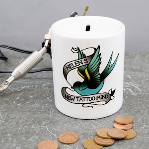 Personalized Tattoo Fund Money Box: Handmade Ceramic Body Ink Bank
