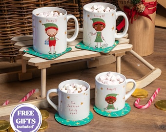 PERSONALISED Elf Family Mug Set - Fun Mummy Daddy Grandpa Elf Christmas Eve Gift - Toddler Children Hot Chocolate Mugs Family Gift Elves