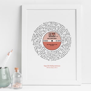 Any Song Lyrics Print Personalised Vinyl Record Our Song Words First Dance Birthday Fathers Day Anniversary Gift Husband Dad Brother Paper image 4