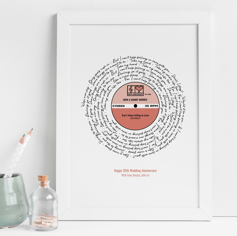 Any Song Lyrics Print Personalised Vinyl Record Our Song Words First Dance Birthday Fathers Day Anniversary Gift Husband Dad Brother Paper image 4