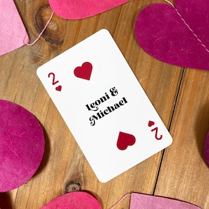 Tarjeta de billetera de San Valentín 2 de corazones Tarjeta de juego personalizada - Recuerdo romántico de San Valentín para ella Él Novio Esposo 2do aniversario