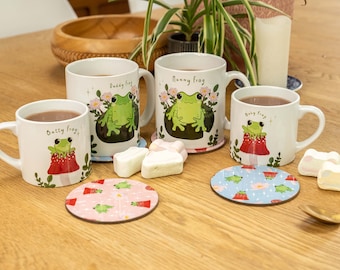 Hoppy Family: Personalized Frog Mug and Coaster Set - Custom Froggy Gift, Family Gift, Gift for Mum and Dad, New Home Decor, Unique Gift