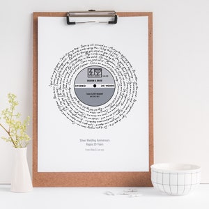 Any Song Lyrics Print Personalised Vinyl Record Our Song Words First Dance Birthday Fathers Day Anniversary Gift Husband Dad Brother Paper image 3