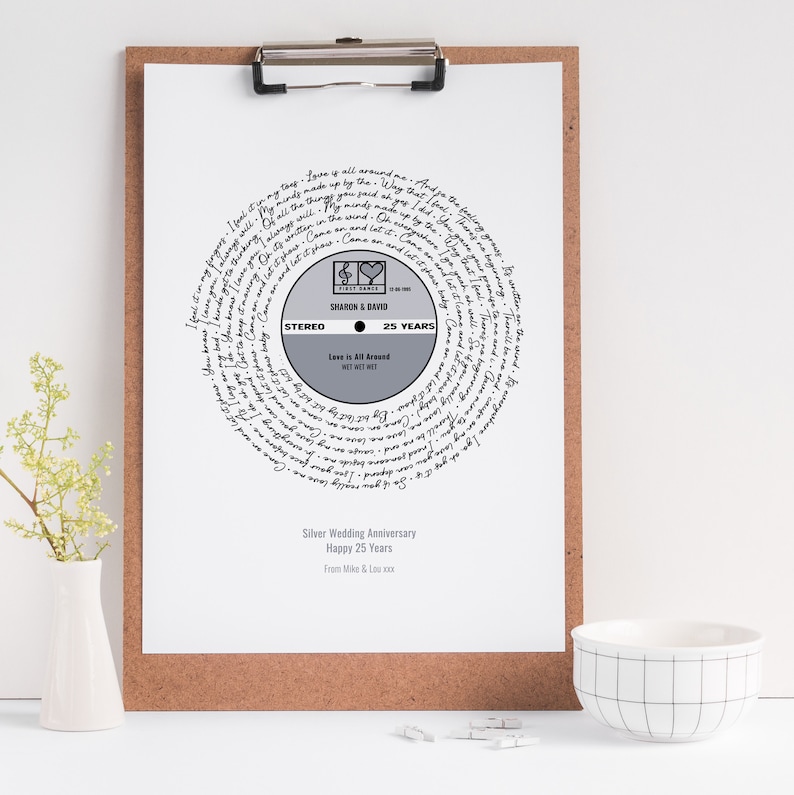 Any Song Lyrics Print Personalised Vinyl Record Our Song Words First Dance Birthday Fathers Day Anniversary Gift Husband Dad Brother Paper image 3