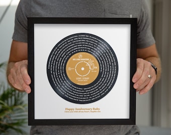 Custom Vinyl Record Label Song Lyric Print: Personalised First Dance, Anniversary, Wedding Gift for Home Decor