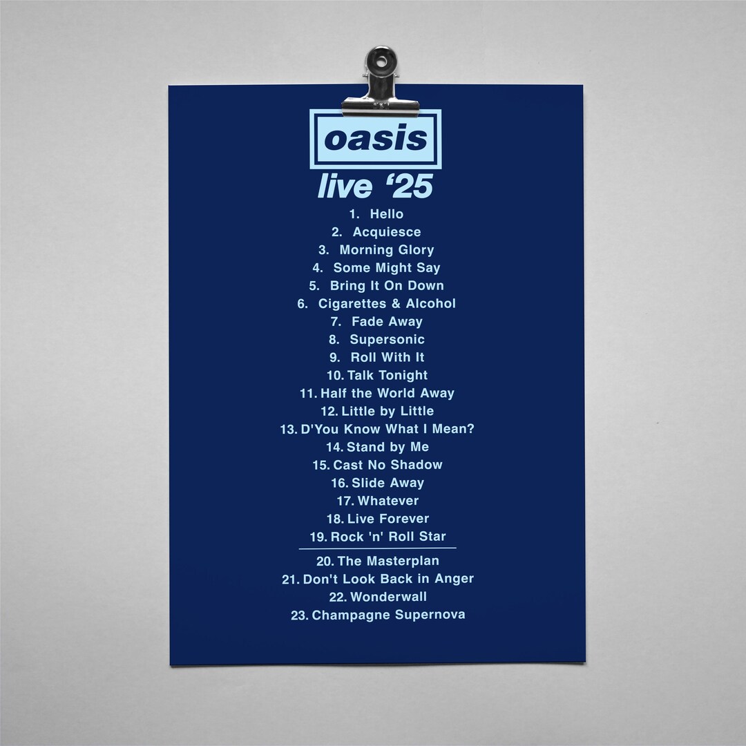 Oasis Setlist Example Oasis Setlist Print – 25th Anniversary Wall Art | Framed A4 A3 Poster ...