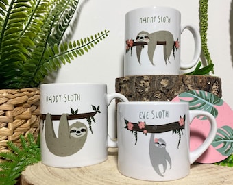 Lazy Days, Cozy Nights: Adorable Sloth Family Mug Collection, Create Your Own Family Set, Gift for Dad and Mum, Personalised Mug, New Home