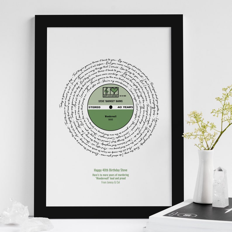 Any Song Lyrics Print Personalised Vinyl Record Our Song Words First Dance Birthday Fathers Day Anniversary Gift Husband Dad Brother Paper image 1