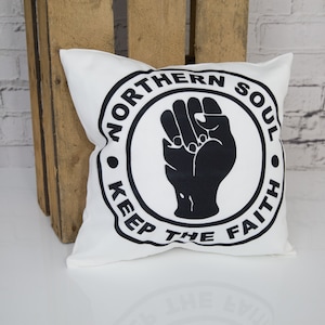 Funda de cojín con estampado Northern Soul - Estilo retro mod de los años 60 - Keep The Faith - Regalo ideal para papá, hermano, tío, abuelo y fanático de la música de Manchester