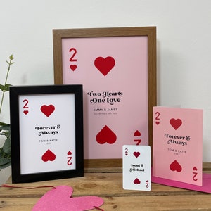 Impression personnalisée 2 coeurs carte à jouer - cadeau romantique pour elle lui petit ami mari couple 1er anniversaire - galerie d'art mural rétro