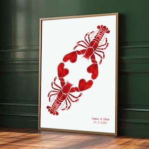 Stampa artistica personalizzata dell'aragosta: regalo unico per San Valentino, anniversario e romantico per le coppie